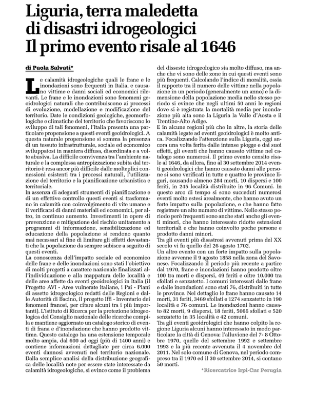 Liguria, terra maledetta di disastri idrogeologici. Il primo evento risale al 1646